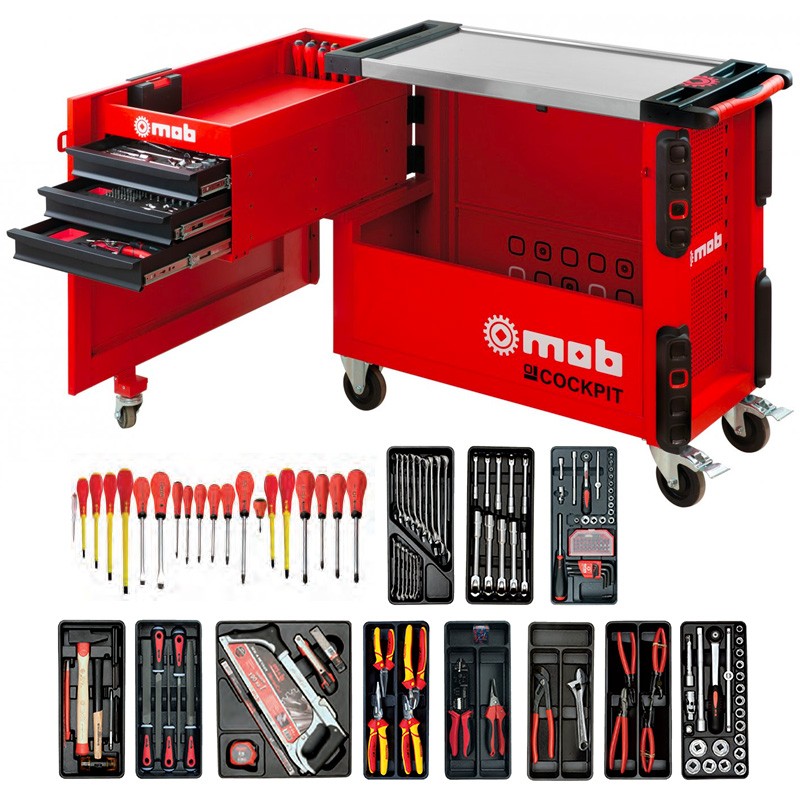 Servante d'atelier cockpit - 11 modules thermoformés 206 outils Mob