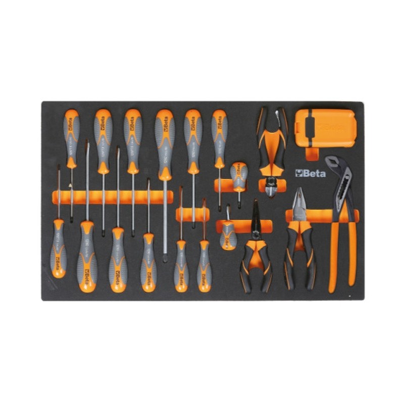 Plateau insert souple avec tournevis, pinces et embouts de 1/4" M166 Beta