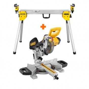 Scie à onglets radiale XR 18V 184 mm DCS365N + Piètement DE7033 DeWalt
