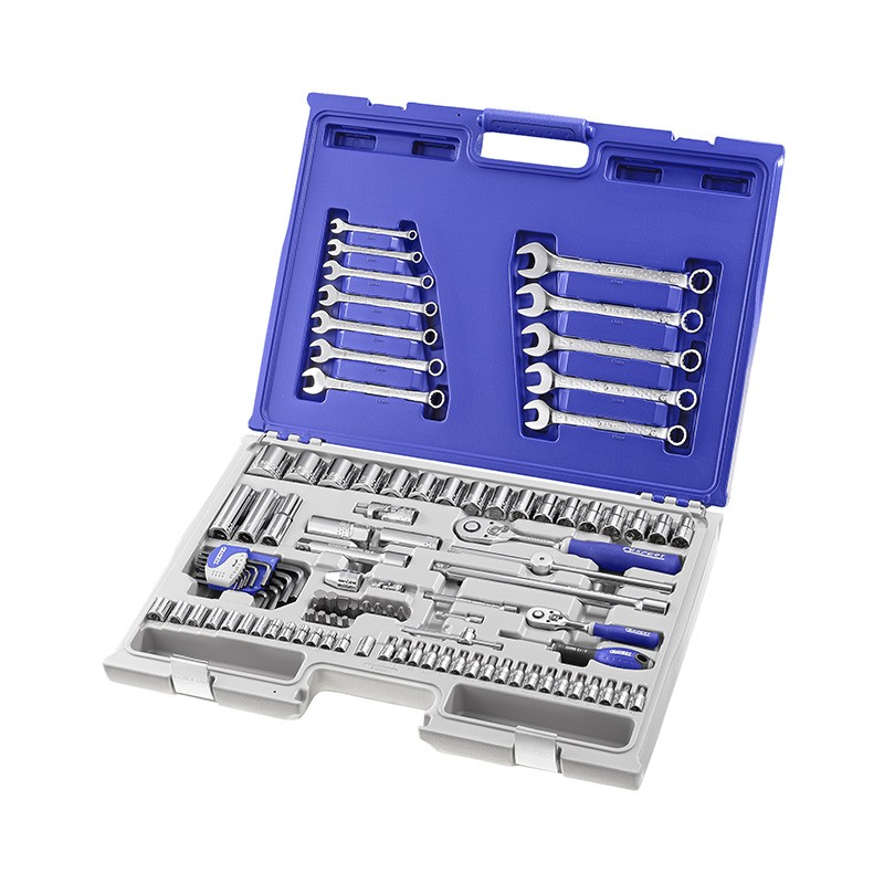 Coffret de douilles, clés et accessoires, métriques 1/4'' et 1/2", 101 pièces E032911 Expert by Facom