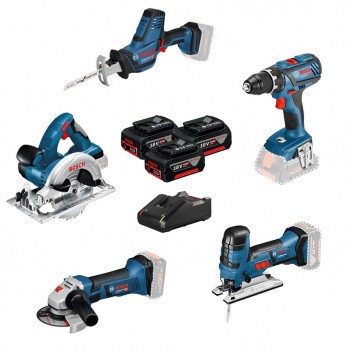 Set de 5 machines 18V + 3 Accus + Sac Bosch