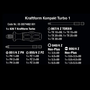 Jeu d'embouts Kompakt Turbo 1 avec tournevis Wera