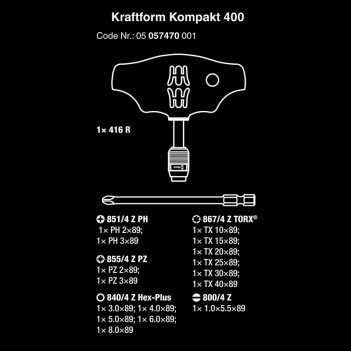 Kompakt 400 Bit Set mit T-Schraubendreher Wera