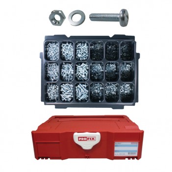 Assortiment de vis à tête cylindrique bombée + écrous et rondelles 2240 pièces PROFIX