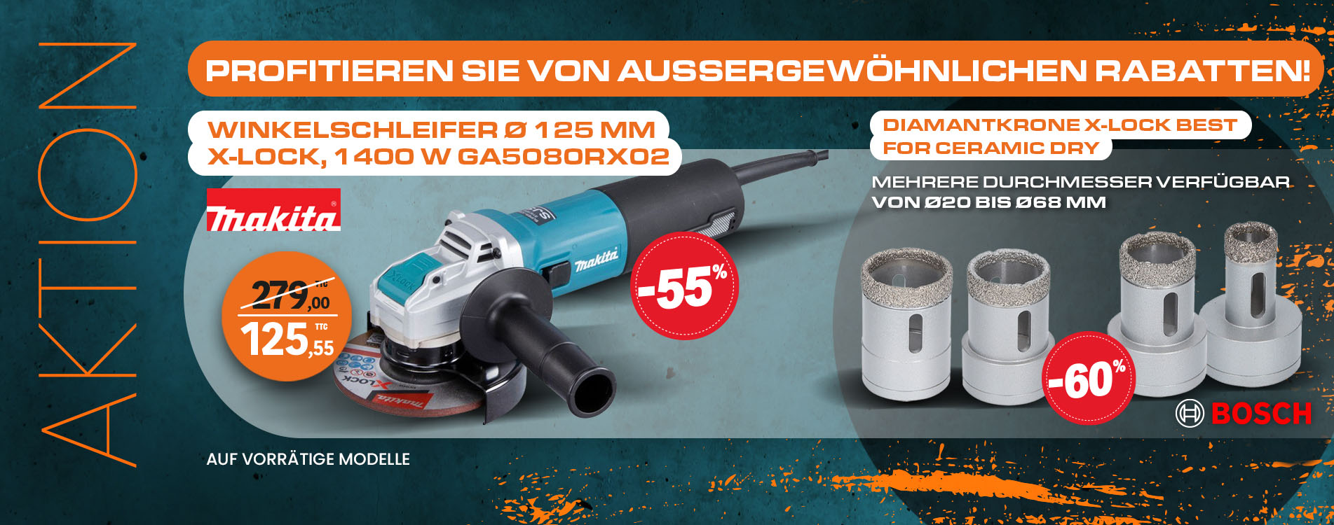 Makita-Schleifer + Bosch-Turm