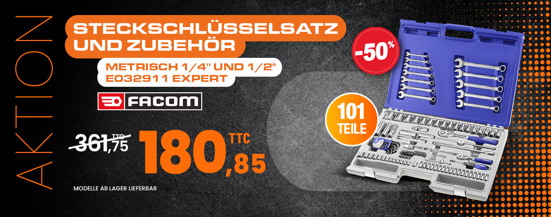 Steckschlüsselsatz, Schlüssel und Zubehör, metrisch 1/4'‚ und 1/2‘', 101-teilig E032911 Expert by Facom
